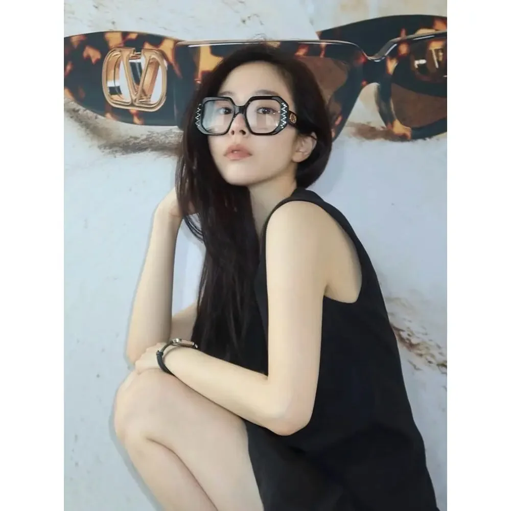 New Valentino VG0003O 004 Black Oversized Crystal-Embellished Square Eyeglasses